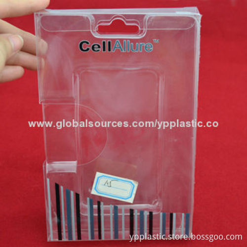 Clear rigid plastic box with hanger for cellphone case